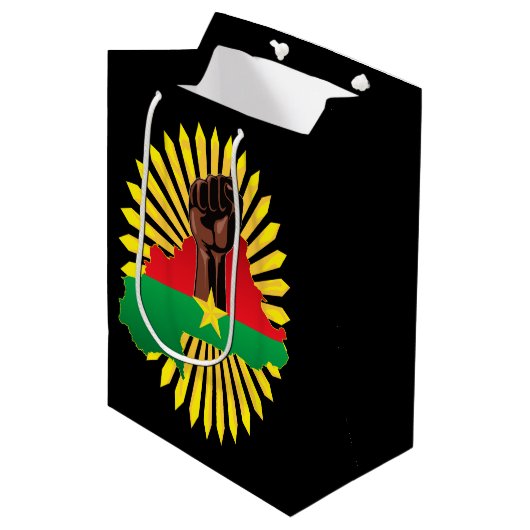 Burkina Faso kaart, vlag en revolutie vuist Medium Cadeauzakje (Voorkant Gekanteld)