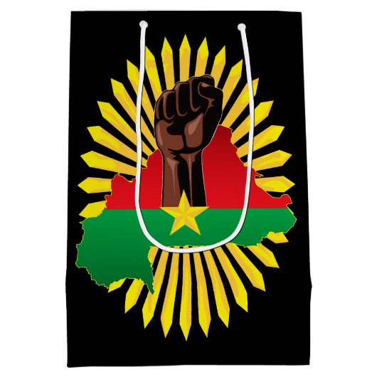 Burkina Faso kaart, vlag en revolutie vuist Medium Cadeauzakje (Achterkant)