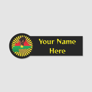 Burkina Faso kaart, vlag en revolutie vuist Naamplaatje