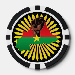 Burkina Faso kaart, vlag en revolutie vuist Poker Chips