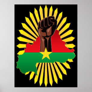 Burkina Faso kaart, vlag en revolutie vuist Poster
