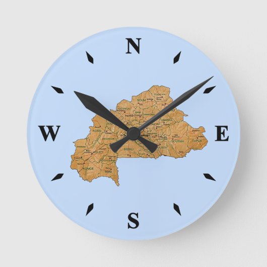 Burkina Faso Map Clock Ronde Klok (Voorkant)