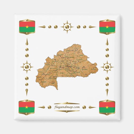 Burkina Faso Map + Flags Magnet (Voorkant)