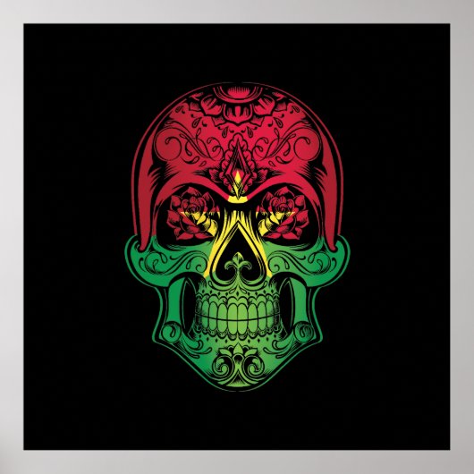 Burkina Faso Skull en Rozen vlag Poster (Voorkant)
