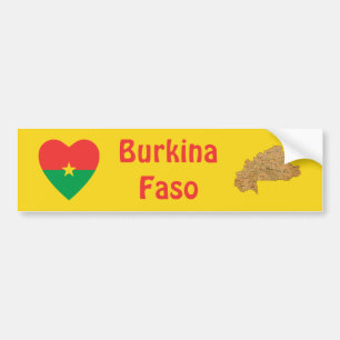 Burkina Faso Vlag Hart + Landkaart Bumpersticker