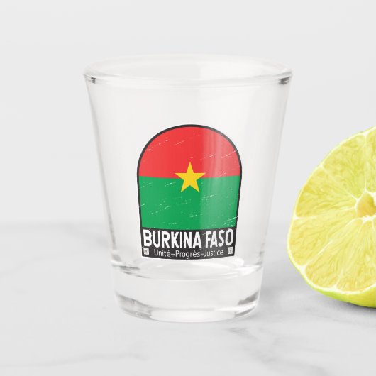 Burkina Faso Vlaggenembleem noodlijdende Vintage Shot Glas (Voorkant)