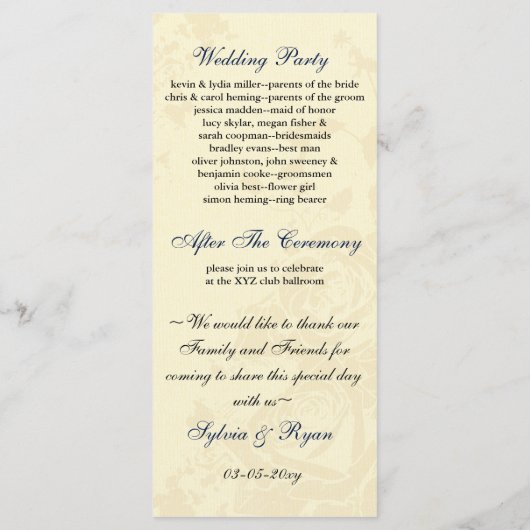 Burla, marineblauw roos Mason Jar huwelijksprogram Programmakaart (Achterkant)