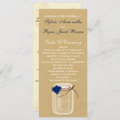 Burla, marineblauw roos Mason Jar huwelijksprogram Programmakaart (Voorkant / Achterkant)