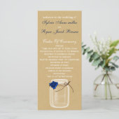 Burla, marineblauw roos Mason Jar huwelijksprogram Programmakaart (Staand voorkant)