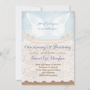 Burlap 1st Birthday en Christening Party for boy Kaart