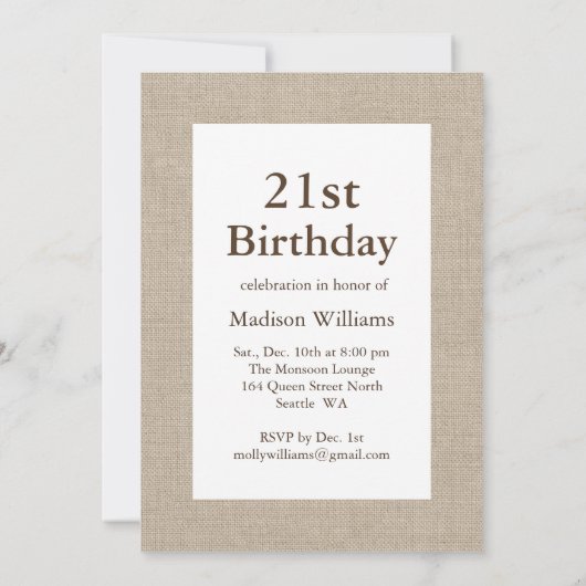 Burlap 21e uitnodiging (Achterkant)