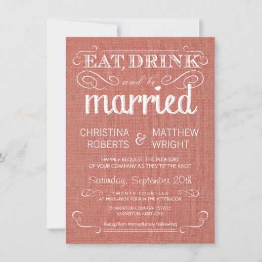 Burlap Abrique Rustic Wedding Invitations Kaart (Voorkant)