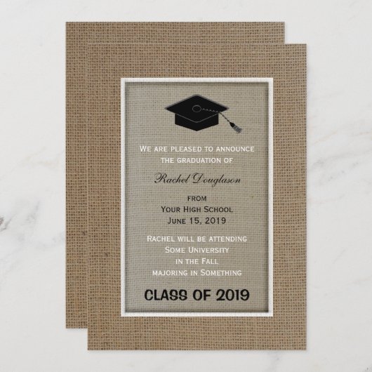 Burlap Afstuderen Aankondiging (Voorkant / Achterkant)