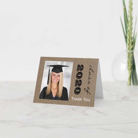 Burlap Afstuderen Foto Bedankt Opmerking Kaarten (Voorkant)