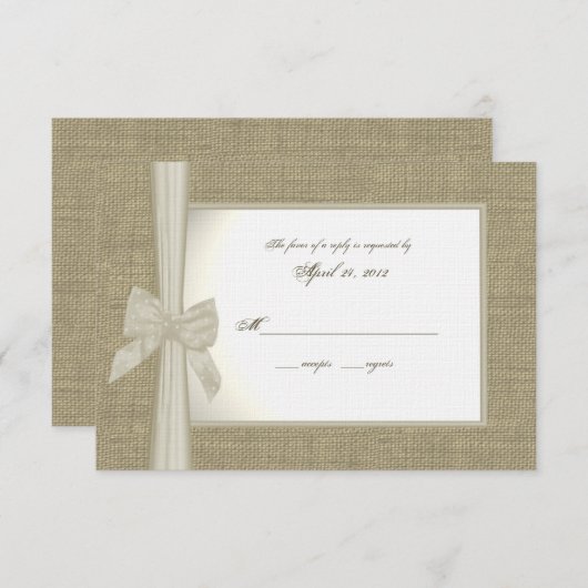 Burlap and Bow Response-Kaart RSVP Kaartje (Voorkant / Achterkant)
