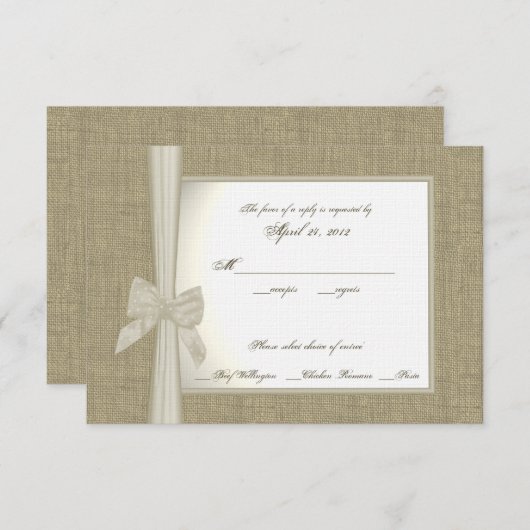 Burlap and Bow Response-Kaart RSVP Kaartje (Voorkant / Achterkant)