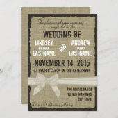 Burlap and Bow Rustic Wedding Antiek Wit Kaart (Voorkant / Achterkant)