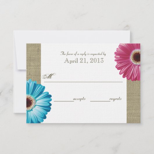 Burlap and Daisy Pink and Blue Response-Kaart RSVP Kaartje (Voorkant)