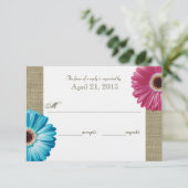 Burlap and Daisy Pink and Blue Response-Kaart RSVP Kaartje (Staand voorkant)