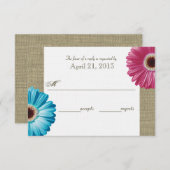 Burlap and Daisy Pink and Blue Response-Kaart RSVP Kaartje (Voorkant / Achterkant)