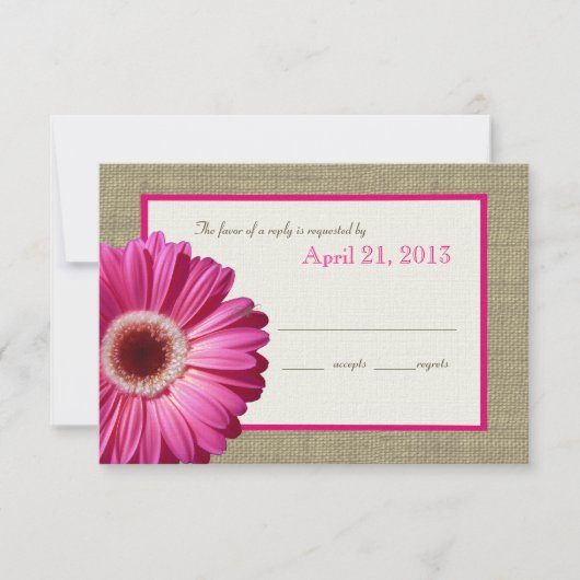 Burlap and Daisy Pink Response-Kaart RSVP Kaartje (Voorkant)