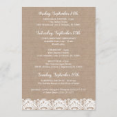 Burlap and Lac Wedding Hotel Welkom Kaarten, Rusti Programmakaart (Achterkant)