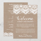 Burlap and Lac Wedding Hotel Welkom Kaarten, Rusti Programmakaart (Voorkant / Achterkant)