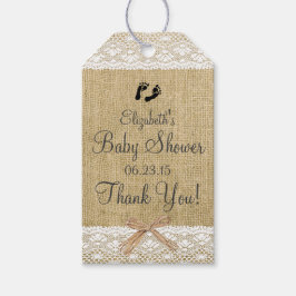 Burlap and Lace Afbeelding- Baby shower Cadeaulabel