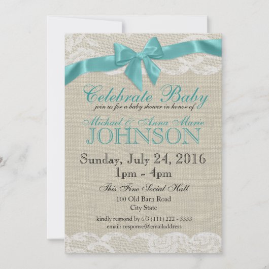 Burlap and Lace-Baby shower Kaart (Voorkant)