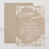 Burlap and Lace bruids douche uitnodiging (Voorkant / Achterkant)