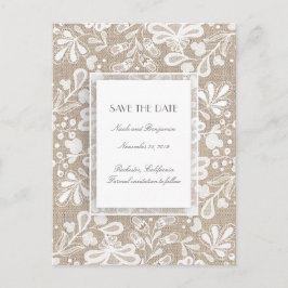 Burlap and Lace Elegant Bewaar de datum Aankondigingskaart