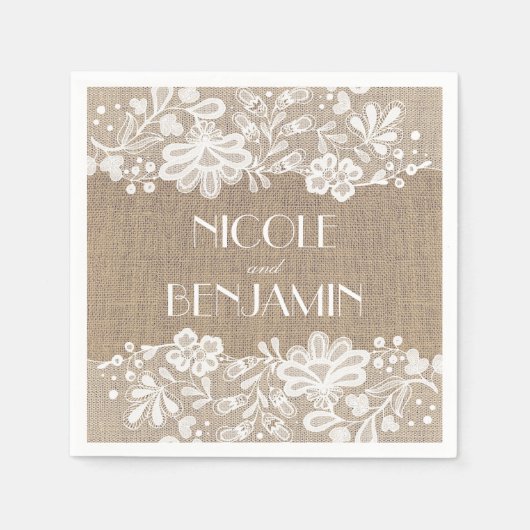 Burlap and Lace  Elegant Wedding Servetten (Voorkant)