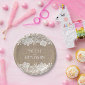 Burlap and Lace Floral Elegante bruiloft Papieren Bordje (Feest)