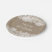 Burlap and Lace Floral Elegante bruiloft Papieren Bordje (Gekanteld)