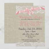 Burlap and Lace Roze Baby shower Kaart (Voorkant / Achterkant)