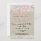 Burlap and Lace Roze Baby shower Kaart (Voorkant)