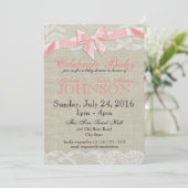 Burlap and Lace Roze Baby shower Kaart (Staand voorkant)