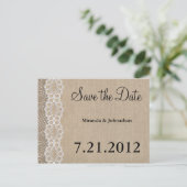 Burlap and Lace Rustic heeft de datum gered Aankondigingskaart (Staand voorkant)