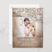 Burlap and Lace Rustic Photo Bewaar de datum Aankondigingskaart (Voorkant / Achterkant)