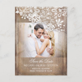 Burlap and Lace Rustic Photo Bewaar de datum Aankondigingskaart