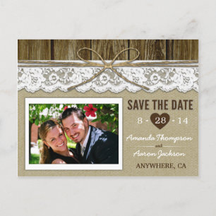 Burlap and Lace Save the Date Bruiloft Briefkaarte Aankondigingskaart