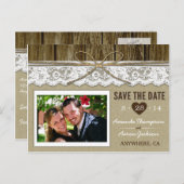 Burlap and Lace Save the Date Bruiloft Briefkaarte Aankondigingskaart (Voorkant / Achterkant)