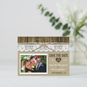 Burlap and Lace Save the Date Bruiloft Briefkaarte Aankondigingskaart (Staand voorkant)