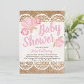 Burlap and Lace Shabby Chic Baby shower Invitation Kaart (Staand voorkant)