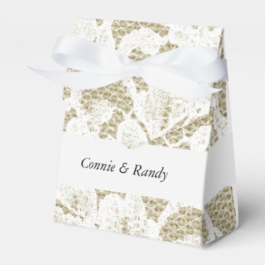 Burlap and Lace Wedding Favoriet Tent Box Bedankdoosjes (Voorkant Zijde)