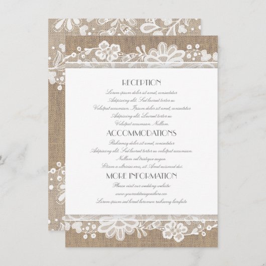 Burlap and Lace Wedding Informatie Informatiekaartje (Voorkant / Achterkant)