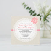 Burlap and Lace Wedding Invitation Coral Pink Kaart (Staand voorkant)