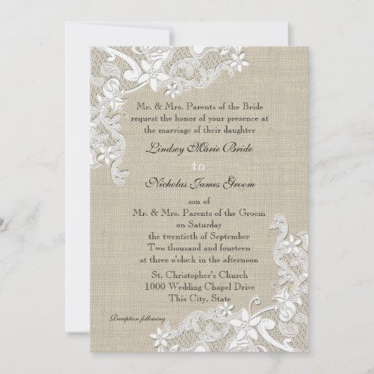 Burlap and Lace Wedding Kaart (Voorkant)