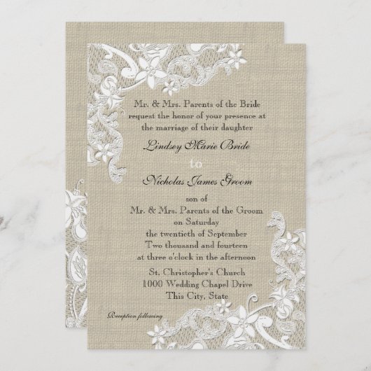  Burlap and Lace Wedding Kaart (Voorkant / Achterkant)