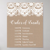 Burlap and Lace Wedding Order of Events Sign Poster (Voorkant)